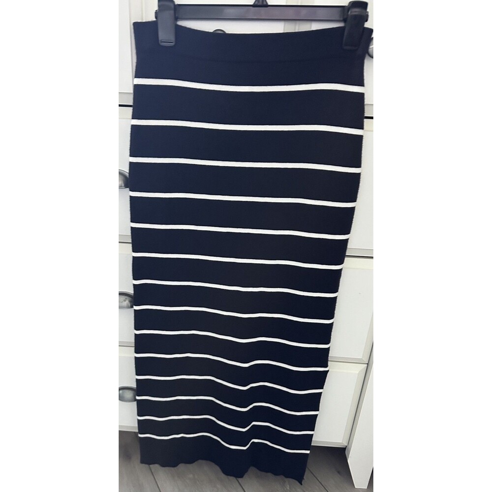NWOT - Joie Striped Knit Midi Skirt Black White M Pull On Sweater Elastic Waist